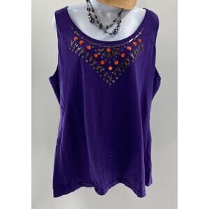 Basic Editions Beaded Purple Tank Top